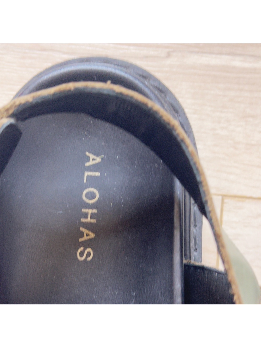 ALOHAS Olive Green Leather Double-Buckle Sandals with Gold Hardware - Picture 3 of 4